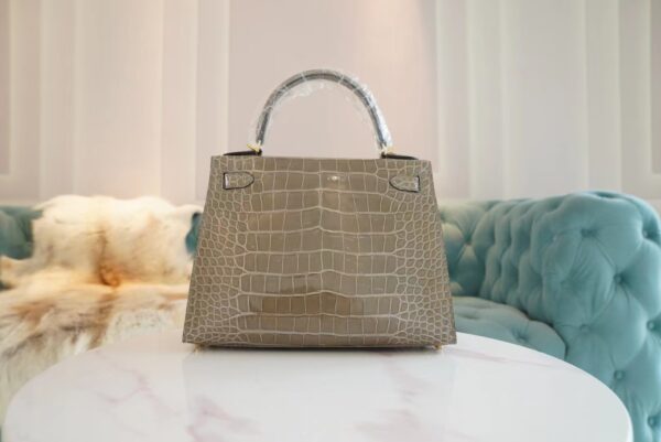 aa85e4fcbff4738 God Factory Bags Hermes CK81 Gris Tourterelle Shiny Aligator Crocodile Kelly28CM Gold Hardware