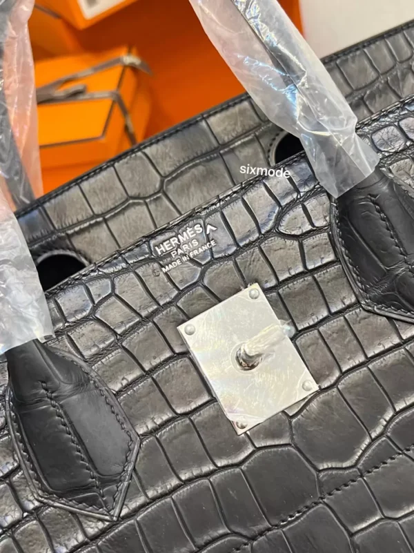 aaa76a63b185839-jpg Hermes 89 Noir Matte Porosus Crocodile HAC 40CM Silver Hardware