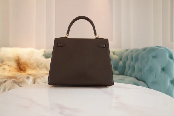 aad8f74b77f2152 Full Handmade Hermes 46 Ebene Barenia Leather Kelly Bag25CM Gold Hardware
