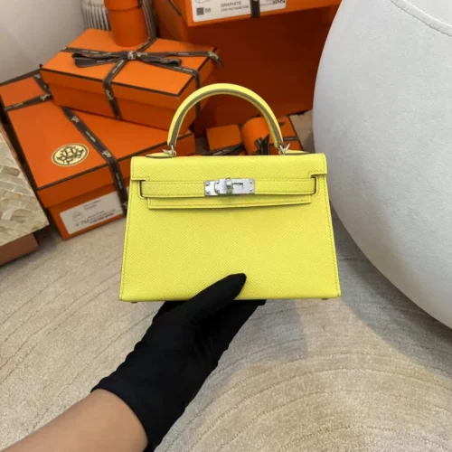 Handmade Hermes Mini Kelly 19CM Epsom 9R Lime Silver Hardware
