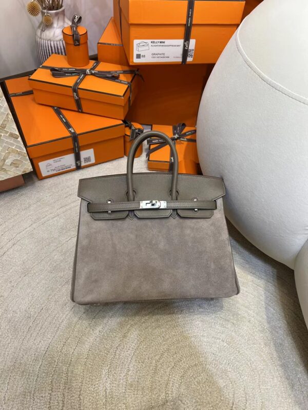 ab83a59c266a2c8 Taiwan Hermes Birkin 25CM Suede/ Swift 18 Etoupe Silver Hardware