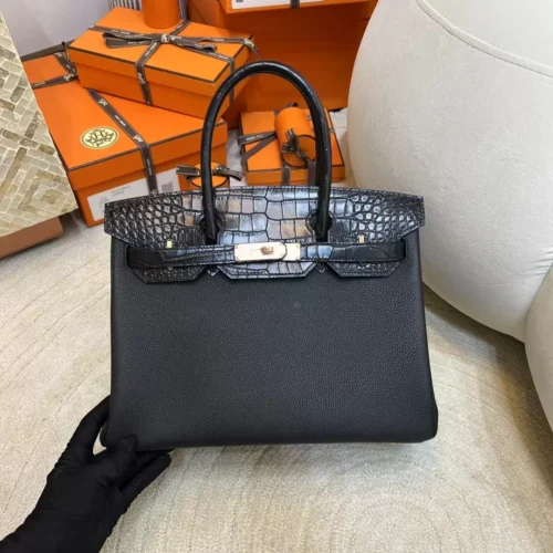 Hermes Birkin Touch 30CM 89 Noir Matte Alligator/ Togo Rose Gold Hardware