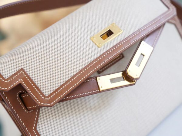 acbc8570a368ff4 New Arrival God Factory Bags Hermes Depeches25CM Beige Canvas & Barenia Leather Gold Hardware
