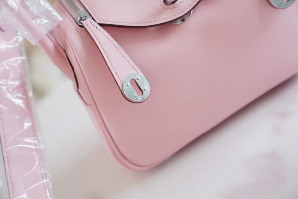adfd5863d7ed792 Full Handmade Hermes Mini Lindy19CM 3Q Rose Sakura Swift Leather Silver Hardware