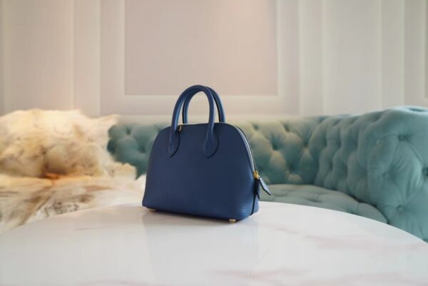 ae08a0cf00dcccc Fashion Hermes Mini Bolide 18CM 71 Blue France Evercolor Leather Gold Hardware