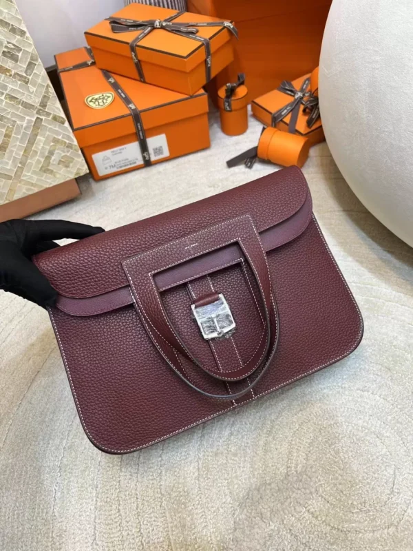 ae1995f4222fdc9-jpg Full Handmade Clemence Leather Halzan 31CM CK55 Rouge H Silver Hardware