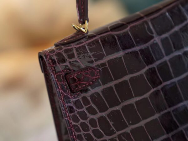 ae3b1a3784ab9d7 Taiwan Hermes Mini Kelly 19CM Shiny Alligator 57 Bordeaux Gold Hardware