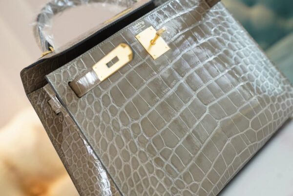 aeb112ba29f4219 God Factory Bags Hermes CK81 Gris Tourterelle Shiny Aligator Crocodile Kelly28CM Gold Hardware