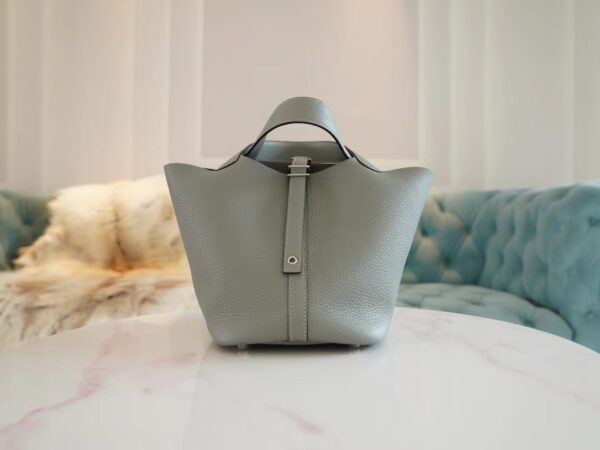 af3a9fe27d0f166-1 New Hermes Picotin Bag 18CM Clemence 4Z Gris Mouette Silver Hardware
