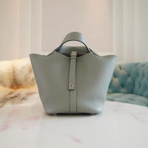 New Hermes Picotin Bag 18CM Clemence 4Z Gris Mouette Silver Hardware