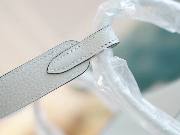 af4a46fad660fa7 Hand Stitch Hermes 08 Blue Pale Clemence Leather Lindy Bag26CM Silver Hardware