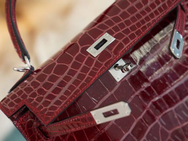 God Factory Bags Hermes Kelly 25CM 57 Bordeaux Shiny Aligator Crocodile Silver Hardware