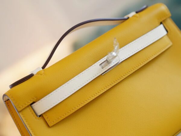af73b843259e183 God Factory Bags Hermes 9D Amber & Nata Swift Leather Kelly Pochette22cm Silver Hardware