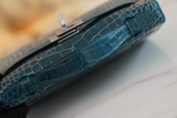 af75f614671a81e Hermes Factory Kelly Pochette 22CM Shiny Alligator W0 Vert Bosphore Silver Hardware