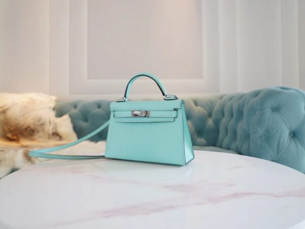 afc9728a7f4c5db Discount God Factory Bags Hermes Aqua Chevre Leather Mini kelly Two19CM Silver Hardware