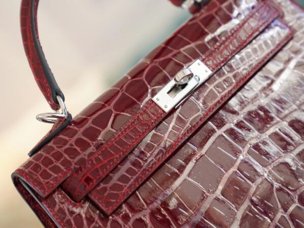 God Factory Bags Hermes Kelly 25CM 57 Bordeaux Shiny Aligator Crocodile Silver Hardware