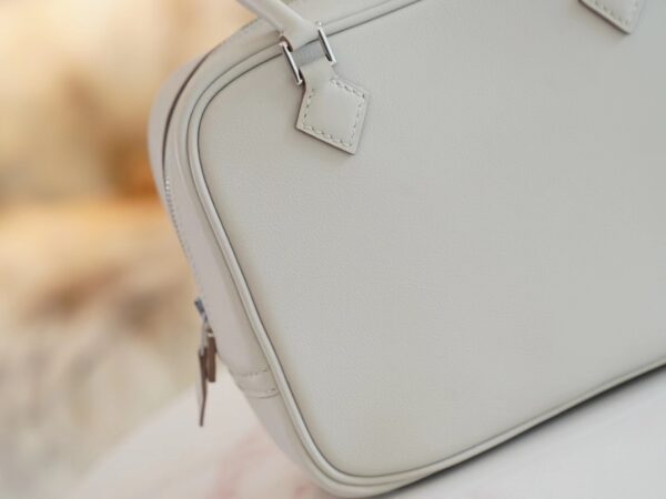b04816771195928 New Arrival Hermes Mini Plume Swift 80 Gris Pearl Tote Bag Silver Hardware