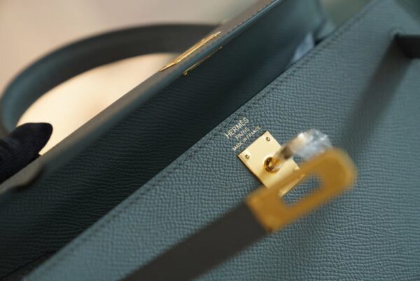 b071279934d2082 Full Handmade Hermes CK63 Vert Amande Kelly 25CM Epsom Leather Gold Hardware