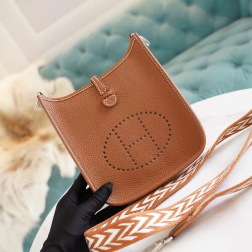 God Factory Bags Factory Hermes CK37 Gold Clemence Leather Mini Evelyne16CM Silver Hardware