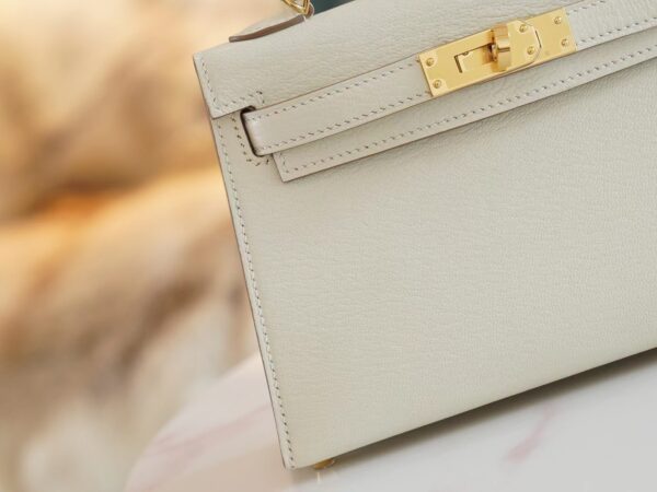 b0b235bd2eb7b95 God Factory Bags Hermes Chevre Leather Mini Kelly 19CM 0T Mushroom Gold Hardware
