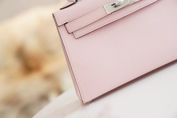 b0e45f32a055796 Full Handmade Hermes Mini Kelly19CM 3Q Rose Sakura Chevre Leather Silver Hardware