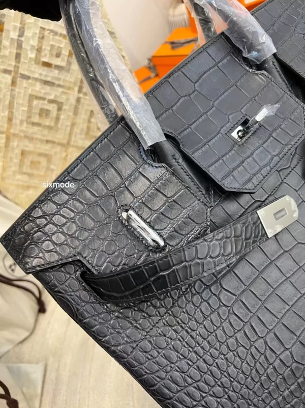 b1a17043f38cf8b-jpg Hermes 89 Noir Matte Porosus Crocodile HAC 40CM Silver Hardware