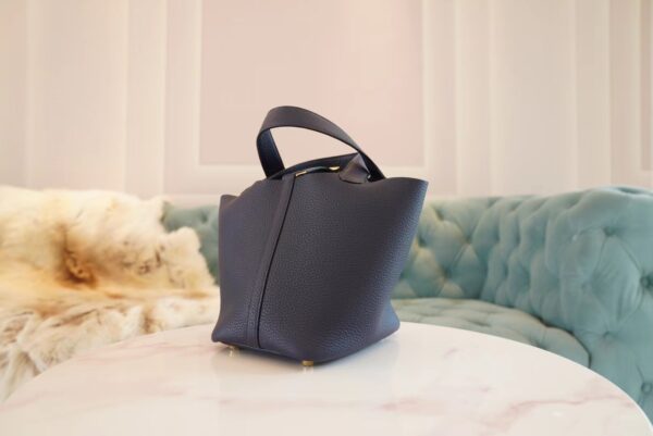 b45c0b6b9808dc8 Full Handmade Hermes Picotin Bag18CM Blue Nuit Clemence Leather Gold Hardware