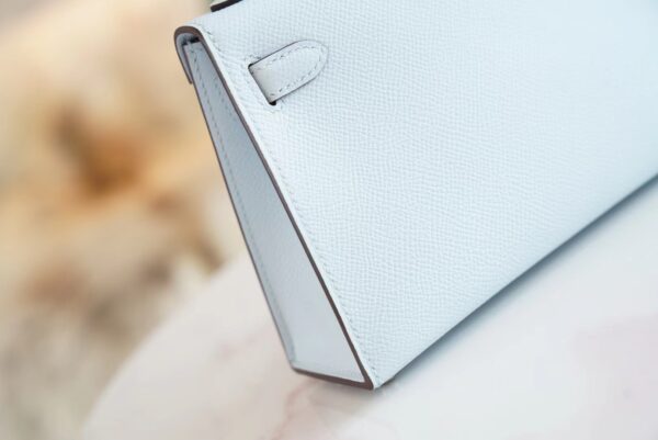 b4cc4a878f660a6 Hermes Handmade Boutique T0 Blue Brume Epsom Leather Mini Kelly19CM Silver Hardware