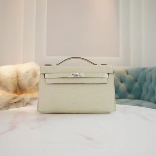 Australia Canberra Hermes Kelly Pochette 22CM Matte Alligator 8L Beton Silver Hardware