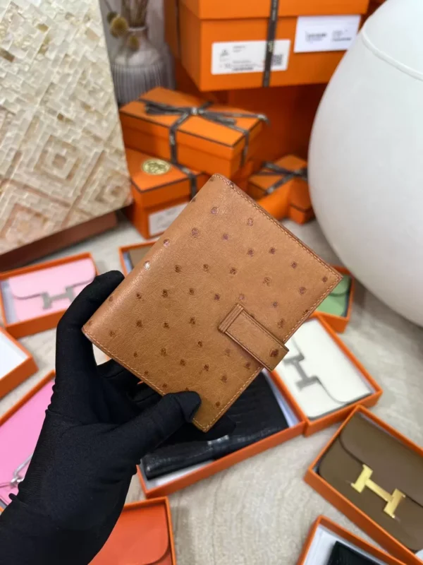 b550429495c6b01-jpg Handmade Hermes 37 Gold KK Ostrich Skin Short Bearn Wallet Silver Hardware