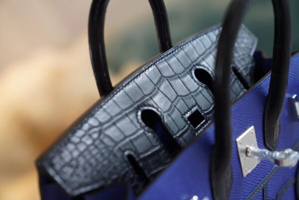 b5fce8aee62b4f7 Full Handmade Hermes Blue Four Leathers Birkin House 20CM Silver Hardware