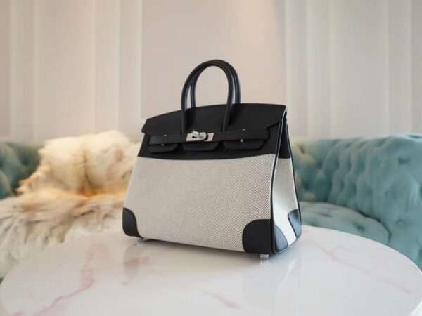 b6108c94401bc8e Qatar Doha Hermes Birkin 25CM Toile Canvas White & Black Silver Hardware