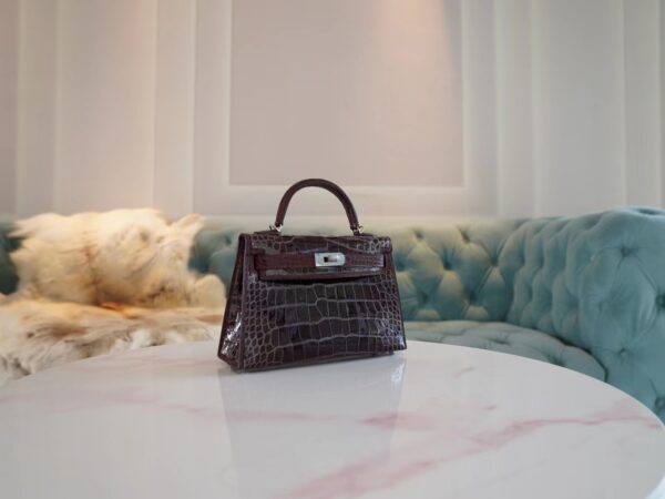 b61bf45239633e0 Hermes Mini Kelly 19CM HCP Shiny Alligator 57 Bordeaux Silver Hardware