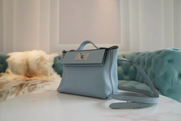 b6784adce3e855b Discount Hermes Mini Kelly 24/24 J7 Blue Lin / Gris Mouette Evercolor Leather Silver Hardware