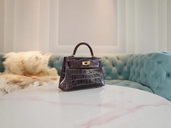 b69e49914bfe9df Taiwan Hermes Mini Kelly 19CM Shiny Alligator 57 Bordeaux Gold Hardware