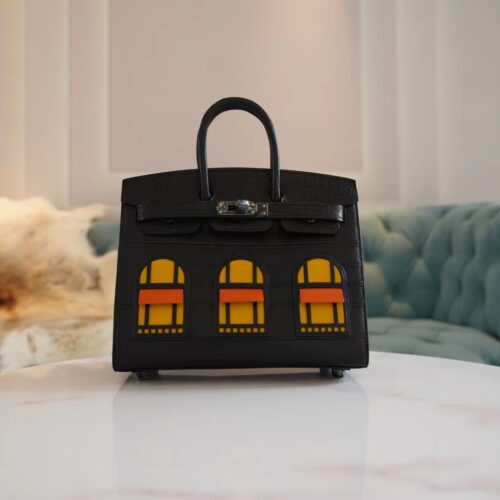 Wholesale Hermes Birkin House 20CM CK89 Black Four Leathers Black Hardware