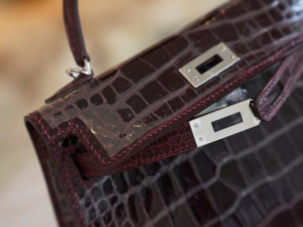 b73f57e1026d7c8 Hermes Mini Kelly 19CM HCP Shiny Alligator 57 Bordeaux Silver Hardware