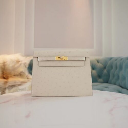 Thailand Bangkok Hermes Kelly Danse 22CM Ostrich Leather 8L Beton Gold Hardware