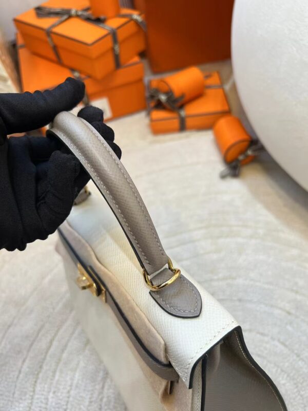 b7c82974a898343 Hermes Kelly Sellier 25CM 10 Craie/ M8 Gris Asphalt Epsom Gold Hardware