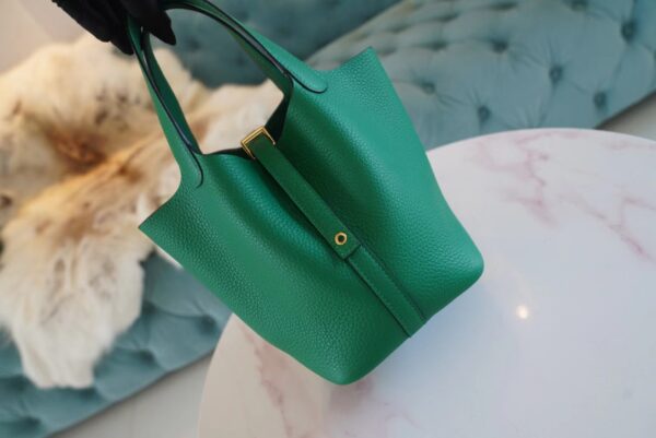 b835d22659cc735 Full Handmade Hermes Picotin Bag18CM U4 Vert Vertigo Clemence Leather Gold Hardware