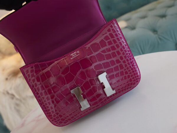 b8ab8930b33088b Hermes Factory Constance 19CM Shiny Alligator J5 Rose Sheherazade Silver Hardware
