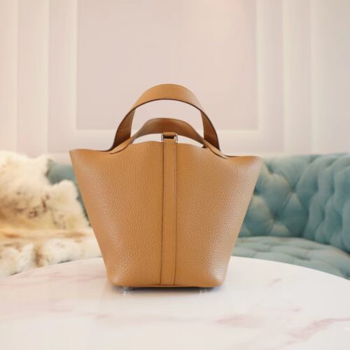 Hermes Boutique Picotin18CM Women’s Bag 4B Biscuit Clemence Leather Silver Hardware
