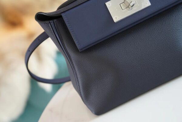 b94554d9b7f452e New God Factory Bags Hermes Mini Kelly 24/24 Blue Navy&2ZBlue Nuit Evercolor Leather Silver Hardware
