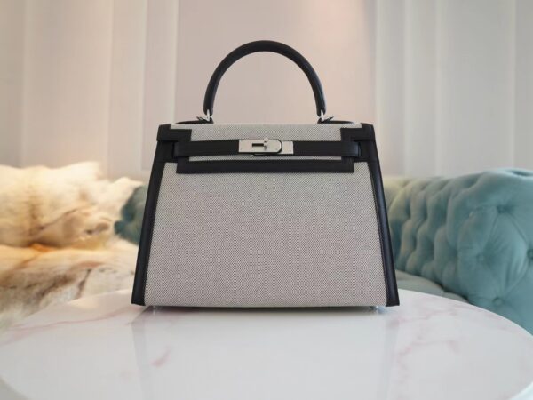 b954a4382b8c186-1 Full Handmade Hermes Canvas/ Swift Kelly Sellier 28CM CK89 Nior Silver Hardware