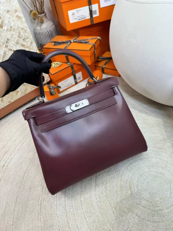 b96c86870e7242c-jpg Handmade Box Leather Kelly 28CM Bordeaux Silver Hardware
