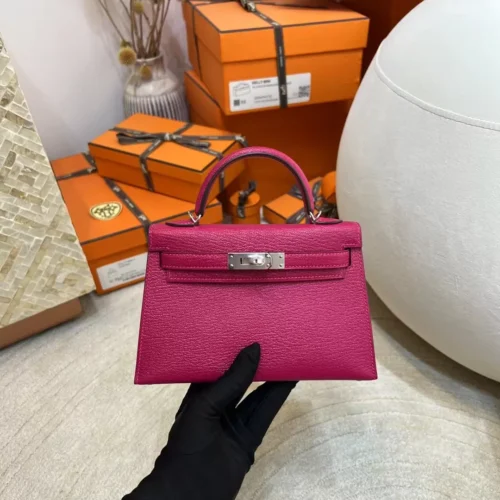 Canada Ottawa Chevre Leather Mini Kelly 19CM L3 Rose Purple Silver Hardware