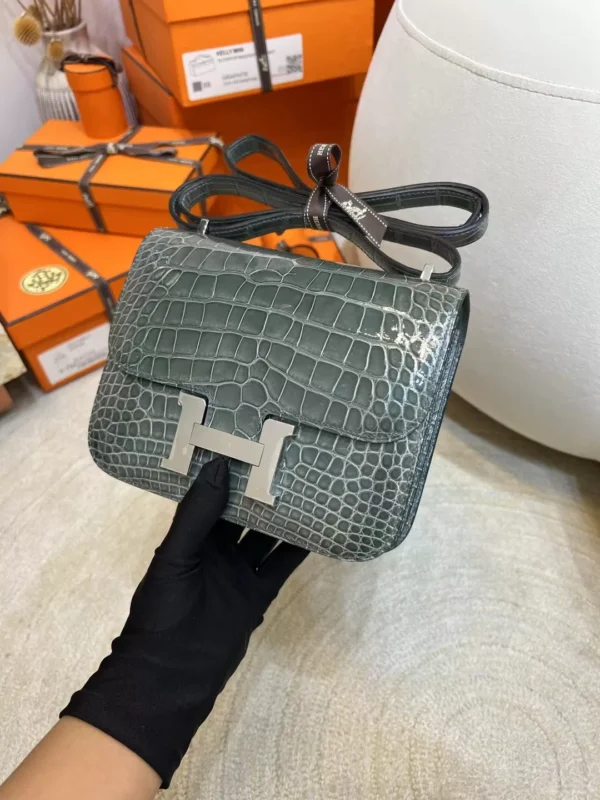 ba2558d449abe1a-jpg Hong Kong Hermes Constance 19CM 81 Gris Tourterelle Shiny Alligator Crocodile Silver Hardware