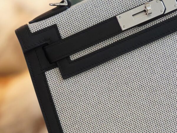 ba3a0e0d3aa9f05 Full Handmade Hermes Canvas/ Swift Kelly Sellier 28CM CK89 Nior Silver Hardware