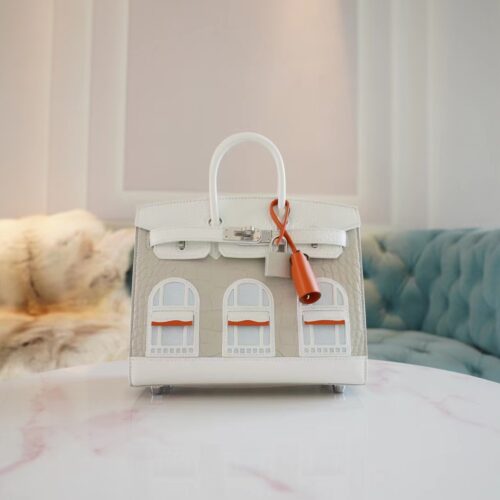 Hermes Birkin House 20CM Four Leathers 01 Blanc/ 8L Beton Silver Hardware