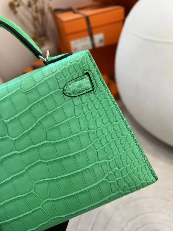 babb6c3b039d0a5-jpg Hermes Boutique 0Z Vert Comic Matte Alligator Crocodile Mini Kelly 19CM Silver Hardware
